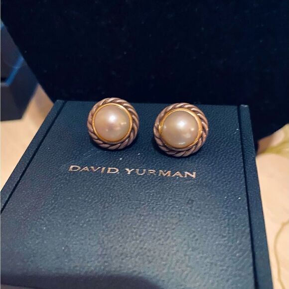 COPY - David Yurman Crossover Cable Pearl and gold 14k stud earrings silver 925 - Picture 5 of 9